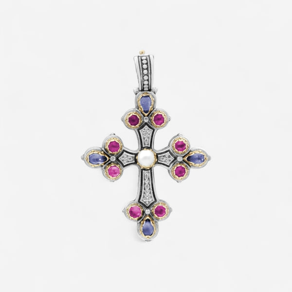 Konstantino Sterling Silver & 18K Yellow Gold Multistone Cross Pendant STMK6899-999-CAB