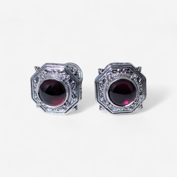Konstantino Sterling Silver Garnet Octagonal Cufflinks MAMK89-112-CAB