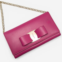 Salvatore Ferragamo Vara Women's 705292 Pink Wallet With Chain MSRP $795 - THE SOLIST