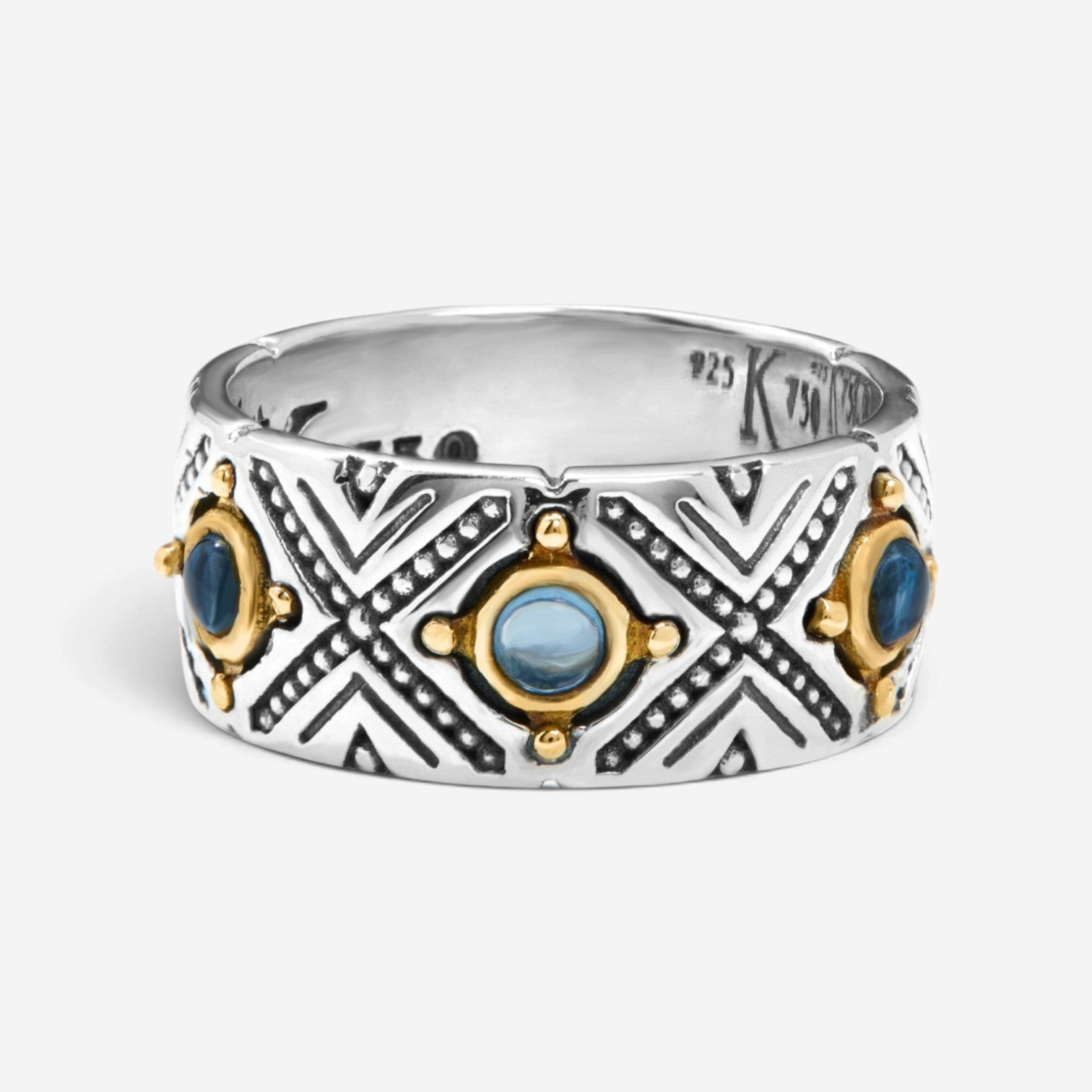 Konstantino Dome Sterling Silver & 18K Yellow Gold Blue Spinel Band Ring Sz. 7 DKJ974-478-S7 - THE SOLIST
