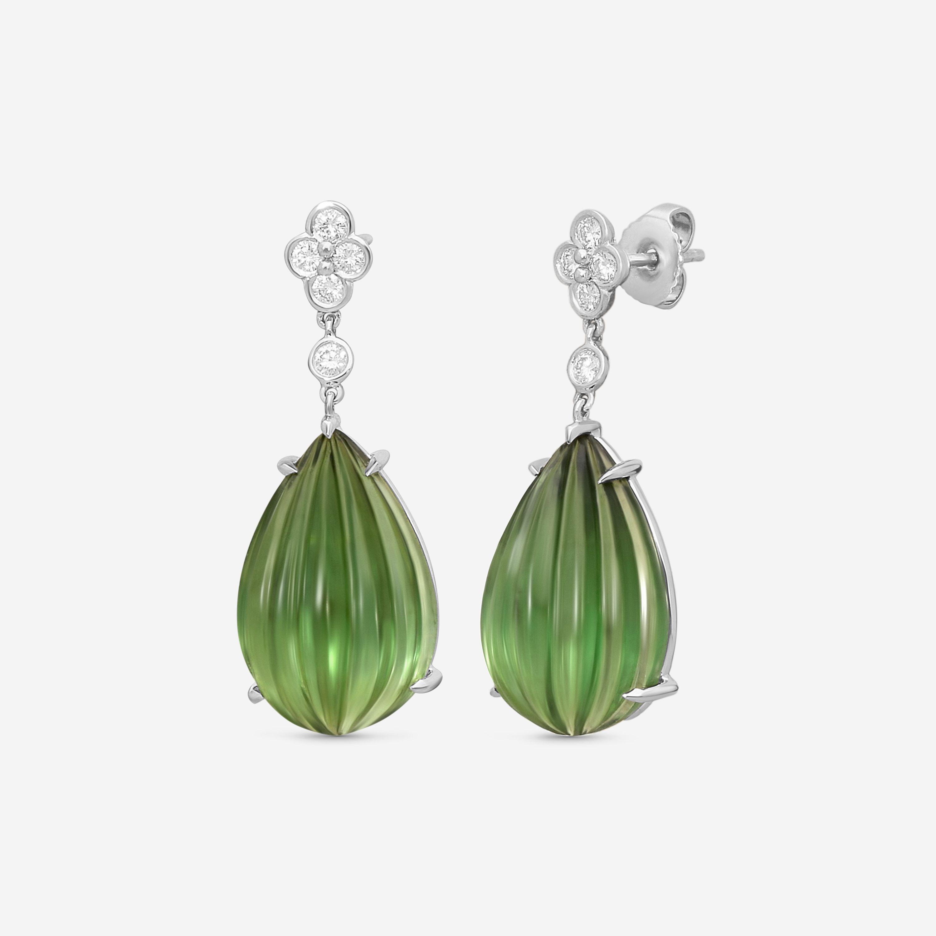 Suna 18K White Gold Diamond & Green Tourmaline Drop Earrings E2412GTW