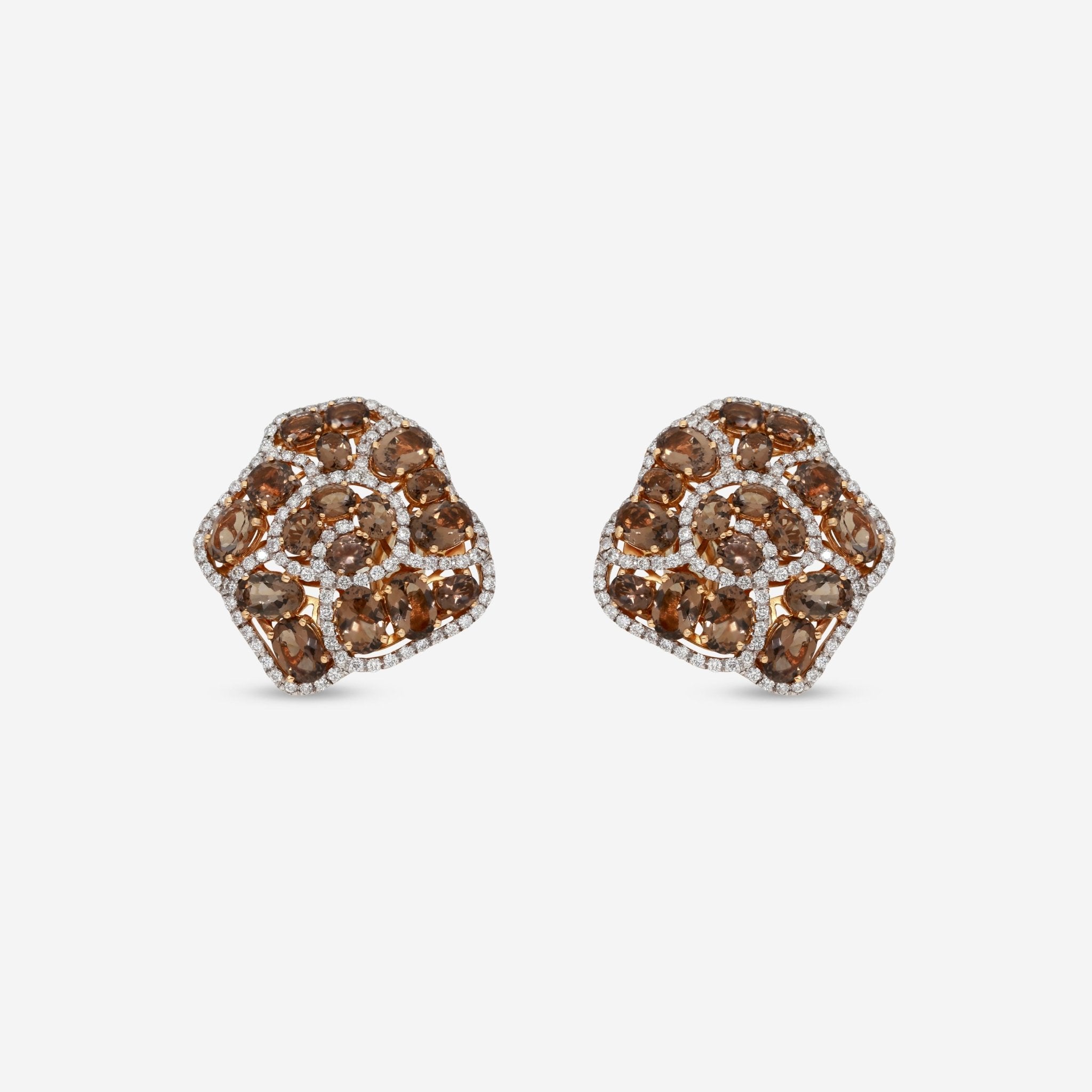 Casato 18K Yellow Gold, Smoky Quartz and Diamond 1.79ct. tw. Flower Earrings 305388 - THE SOLIST - Casato