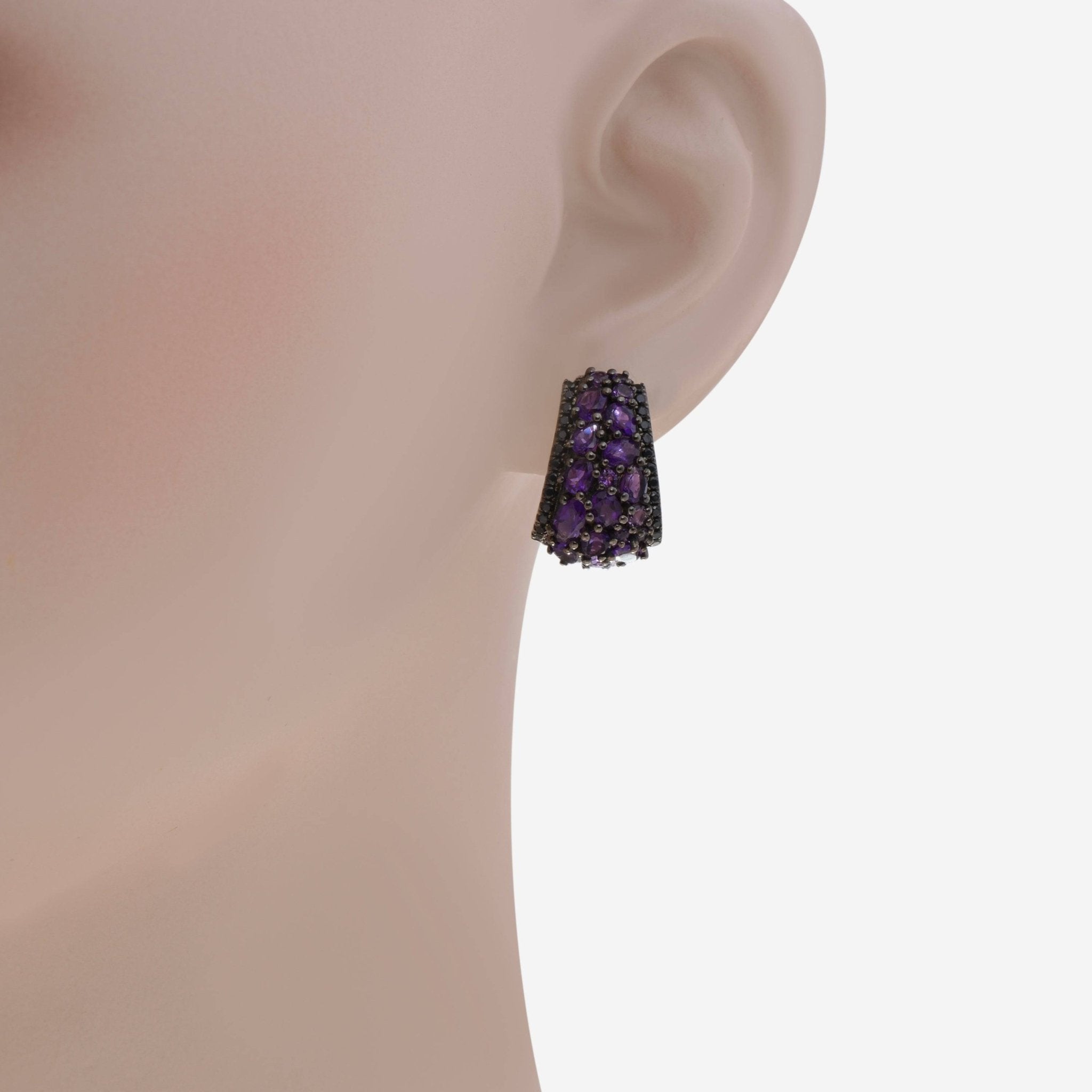 Charles Krypell Roxy Sterling Silver and 14K White Gold, Amethyst and 0.50ct. tw. Black Sapphire Drop Earrings 1 - 613 - RXAMY - THE SOLIST - Charles Krypell