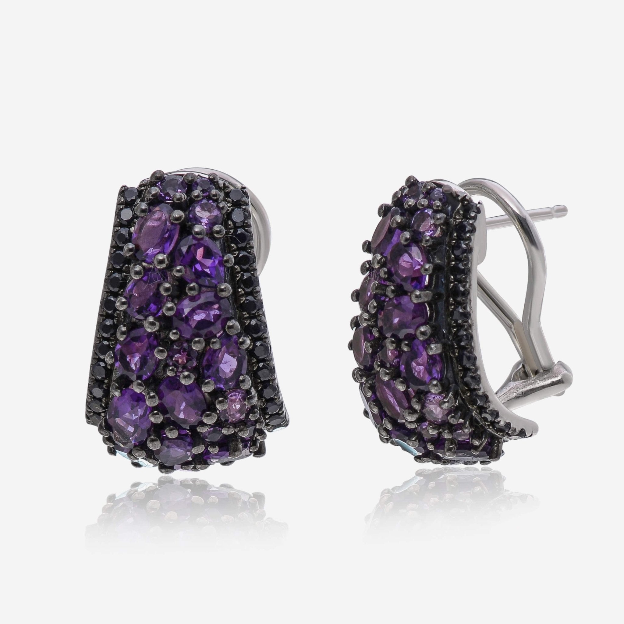 Charles Krypell Roxy Sterling Silver and 14K White Gold, Amethyst and 0.50ct. tw. Black Sapphire Drop Earrings 1 - 613 - RXAMY - THE SOLIST - Charles Krypell