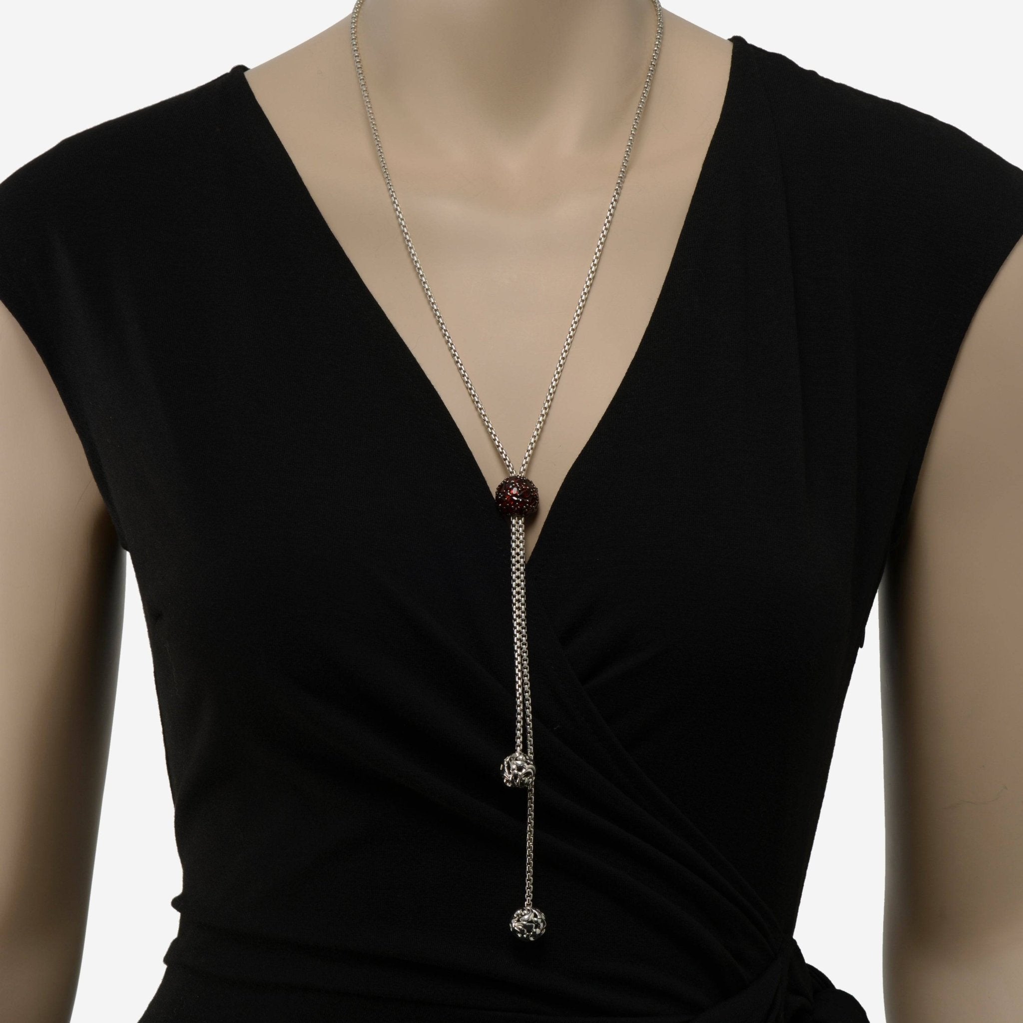 Charles Krypell Roxy Sterling Silver, Red Garnet Lariat Necklace 4 - 642 - RXGAR - THE SOLIST - Charles Krypell