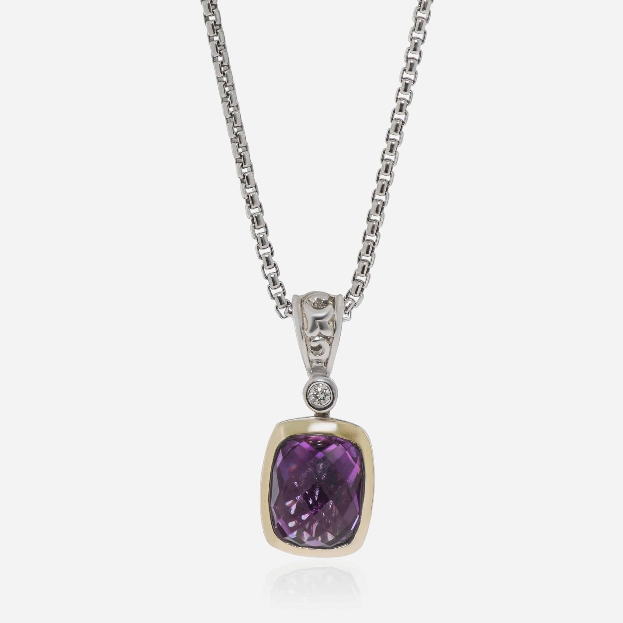 Charles Krypell Sterling Silver and 14k Yellow Gold, Amethyst and Diamond Pendant Necklace 4 - 6507 - SLAD - THE SOLIST - Charles Krypell