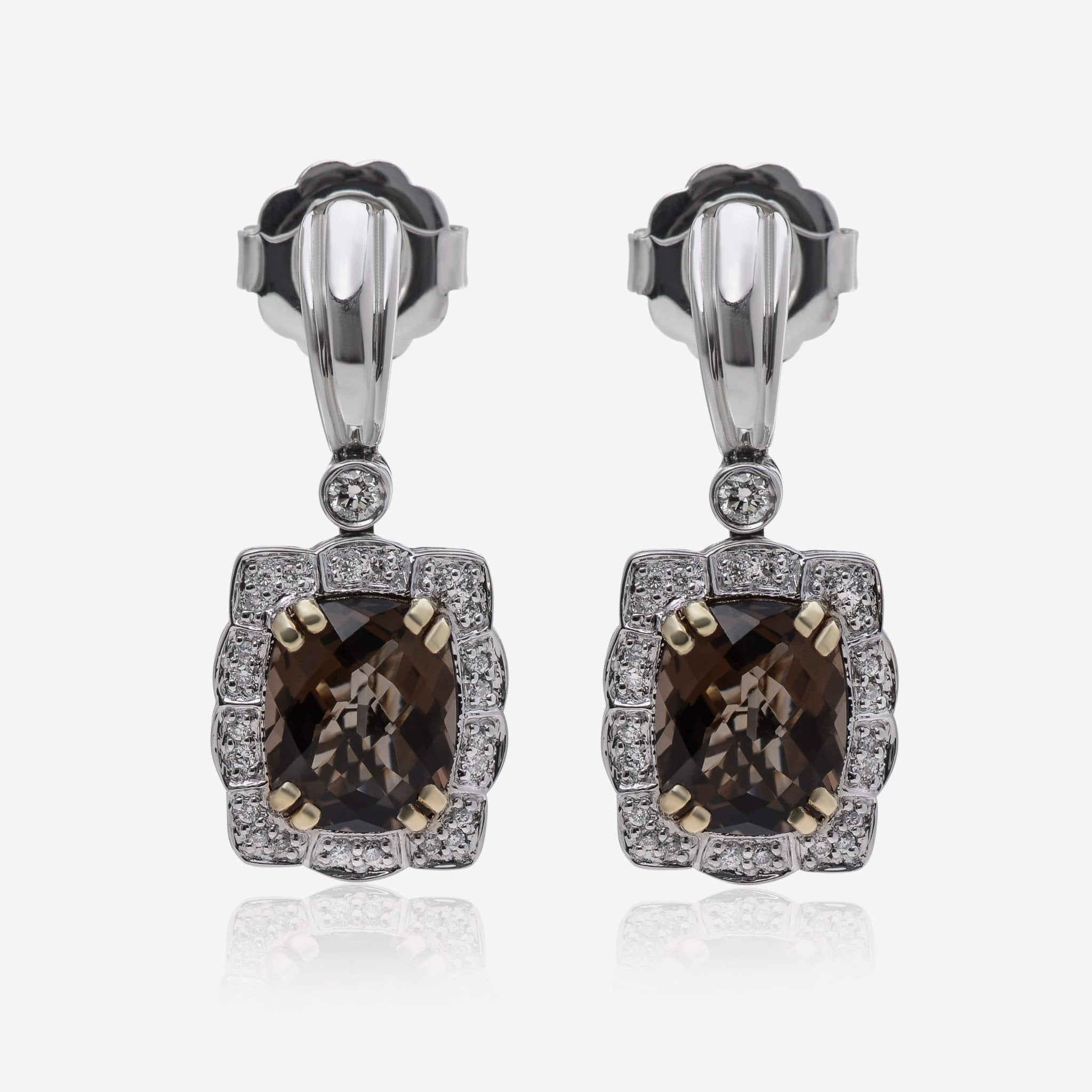 Charles Krypell Sterling Silver and 14K Yellow Gold, Smokey Topaz and White Diamond 0.32ct. tw. Drop Earrings 1 - 6213 - SSTD - THE SOLIST - Charles Krypell