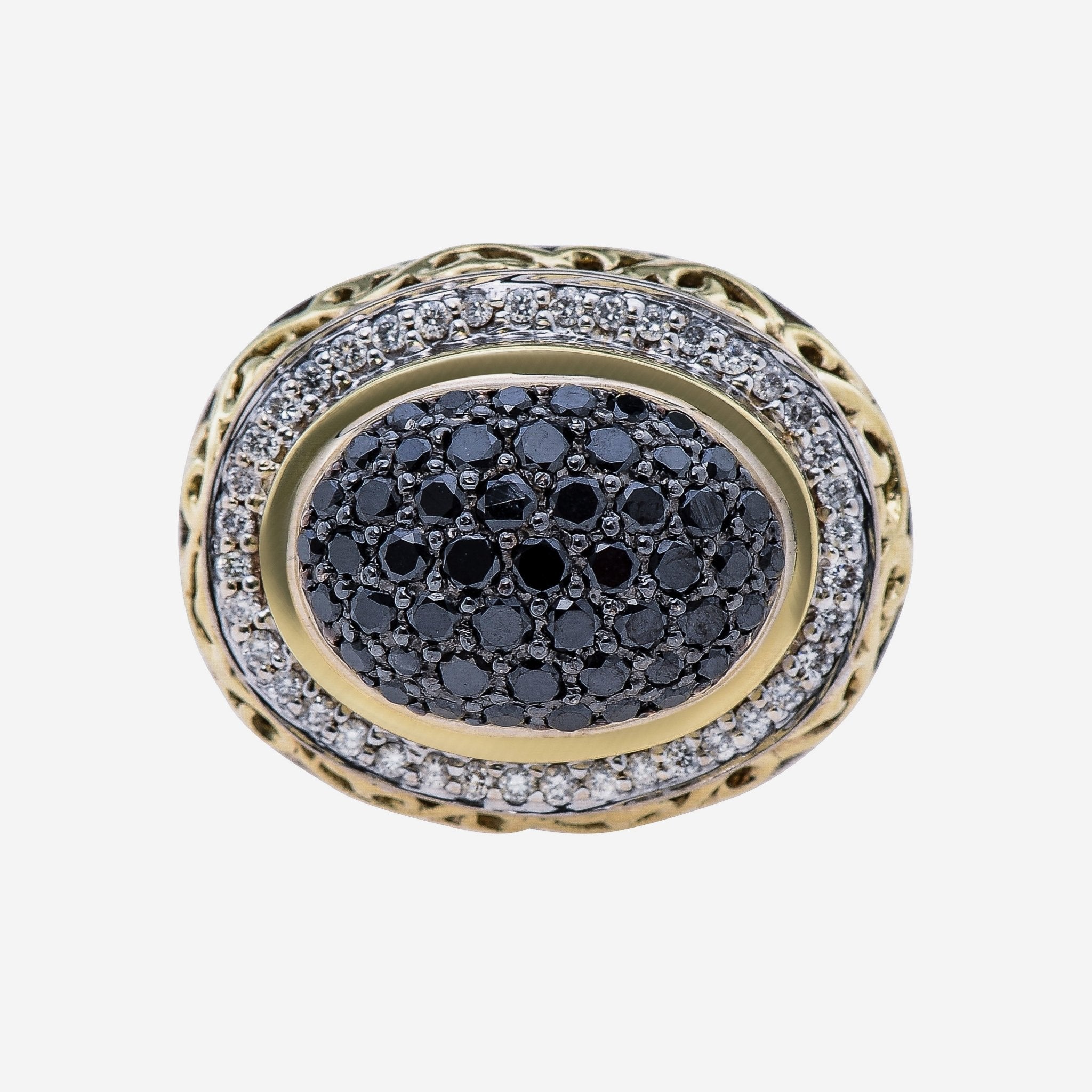 Charles Krypell Sterling Silver and 18K Yellow Gold, Black Diamond 0.90ct. tw. and White Diamond Statement Ring 3 - 6425 - SBLKP - THE SOLIST - Charles Krypell