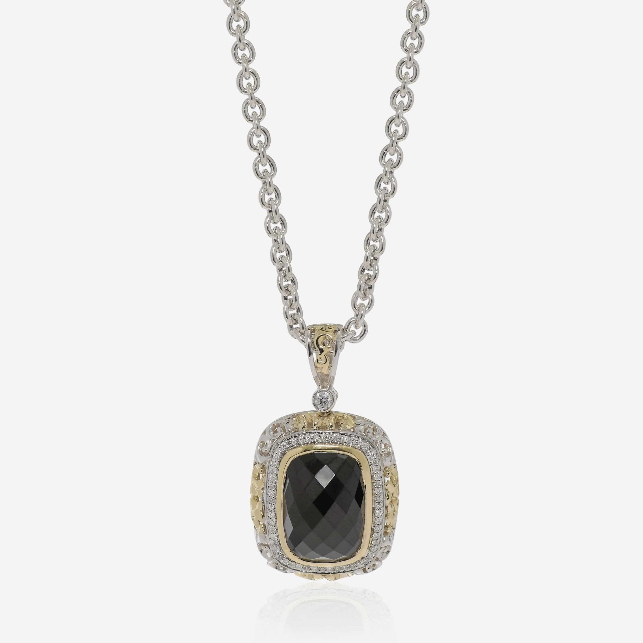 Charles Krypell Sterling Silver and 18K Yellow Gold, Black Spinel and White Diamond 0.35ct. tw. Pendant Necklace 4 - 6512 - SSPNLD - THE SOLIST - Charles Krypell