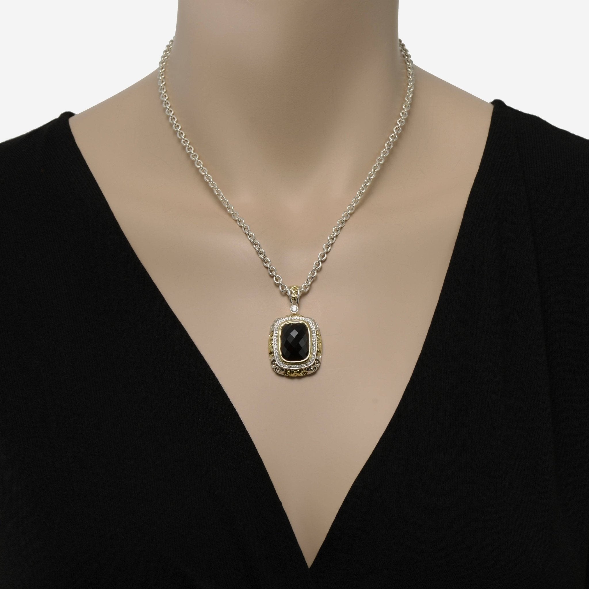 Charles Krypell Sterling Silver and 18K Yellow Gold, Black Spinel and White Diamond 0.35ct. tw. Pendant Necklace 4 - 6512 - SSPNLD - THE SOLIST - Charles Krypell