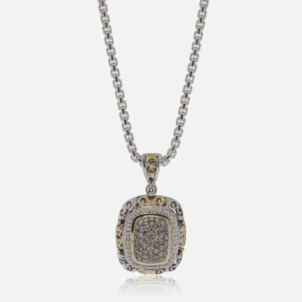 Charles Krypell Sterling Silver and 18k Yellow Gold, Brown and White Diamond 1.27ct. tw. Pendant Necklace 4 - 6442 - SBRP - THE SOLIST - Charles Krypell