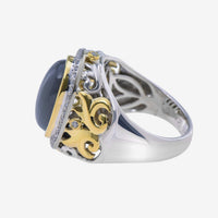 Charles Krypell Sterling Silver and 18K Yellow Gold, Grey Moonstone 4.00ct. and White Diamond Statement Ring 3 - 6433 - SGRMD - THE SOLIST - Charles Krypell