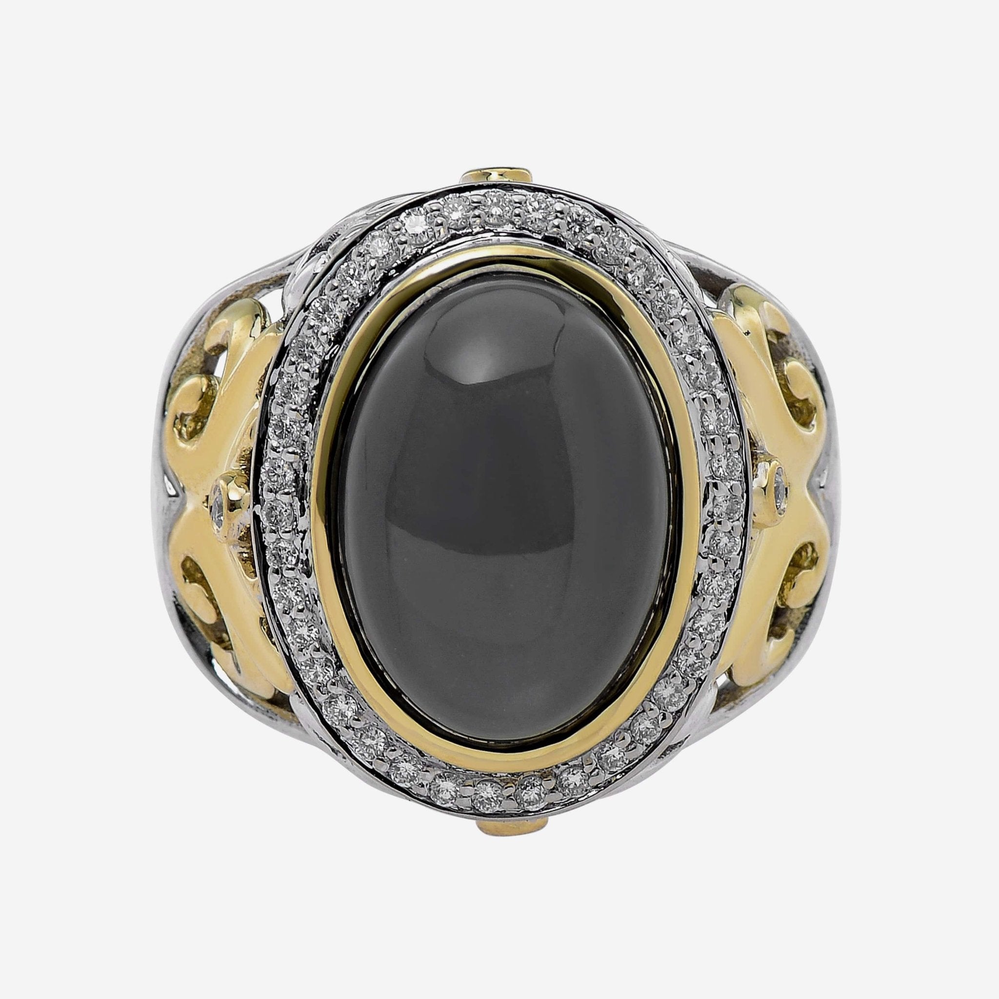 Charles Krypell Sterling Silver and 18K Yellow Gold, Grey Moonstone 4.00ct. and White Diamond Statement Ring 3 - 6433 - SGRMD - THE SOLIST - Charles Krypell