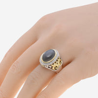 Charles Krypell Sterling Silver and 18K Yellow Gold, Grey Moonstone 4.00ct. and White Diamond Statement Ring 3 - 6433 - SGRMD - THE SOLIST - Charles Krypell