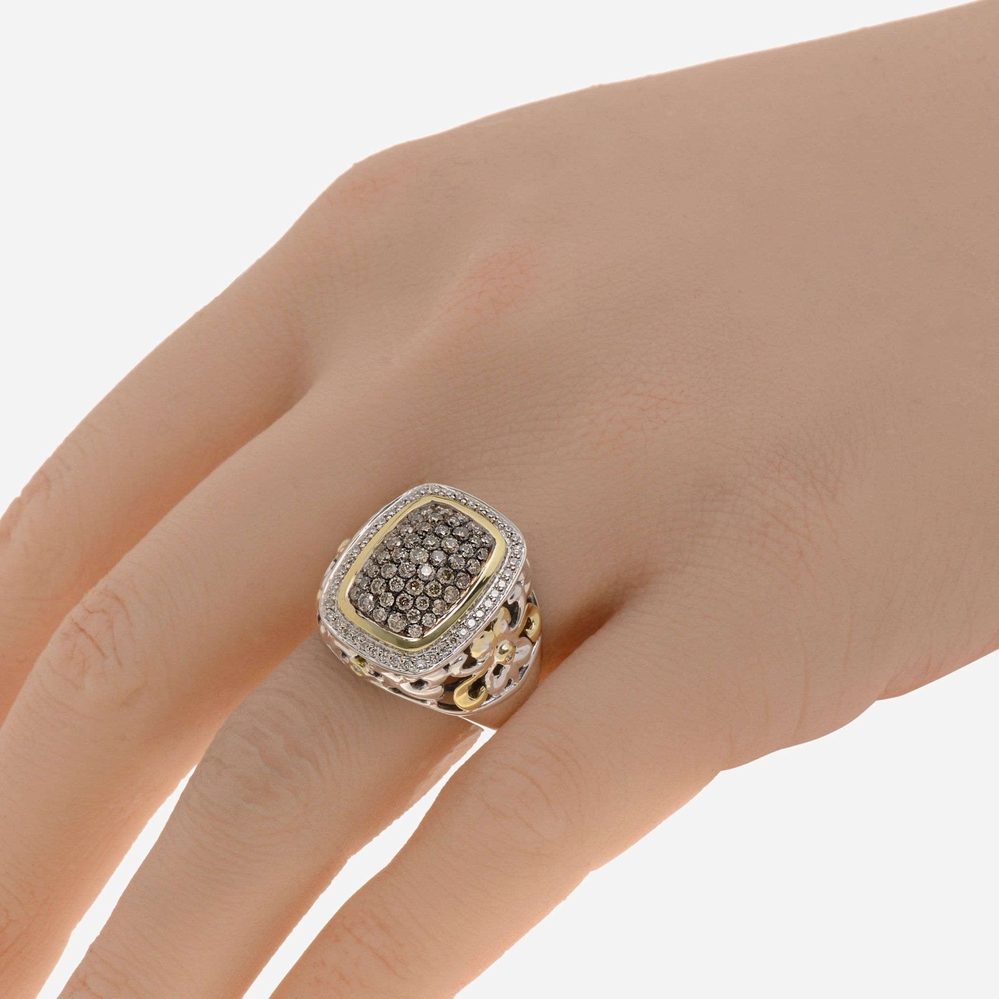 Charles Krypell Sterling Silver and 18K Yellow Gold, White and Brown Diamond 1.20ct. tw. Statement Ring Sz. 6.5 3 - 6442 - SBRP - THE SOLIST - Charles Krypell