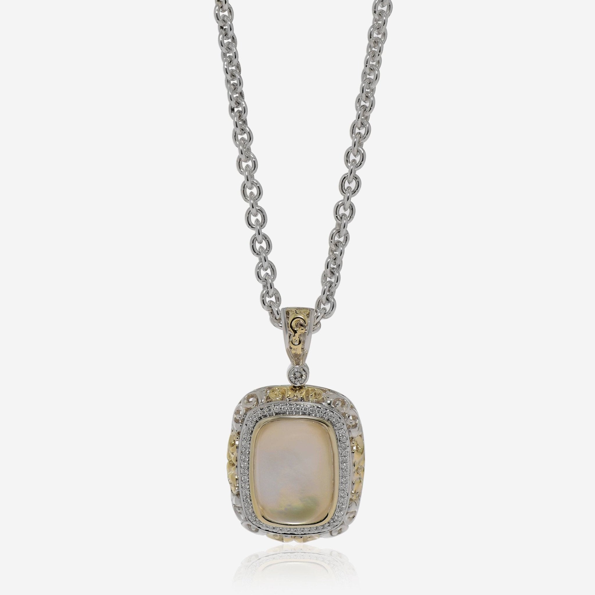 Charles Krypell Sterling Silver and 18K Yellow Gold, White Mother of Pearl and White Diamond 0.35ct. tw. Pendant Necklace 4 - 6512 - SWMPD - THE SOLIST - Charles Krypell