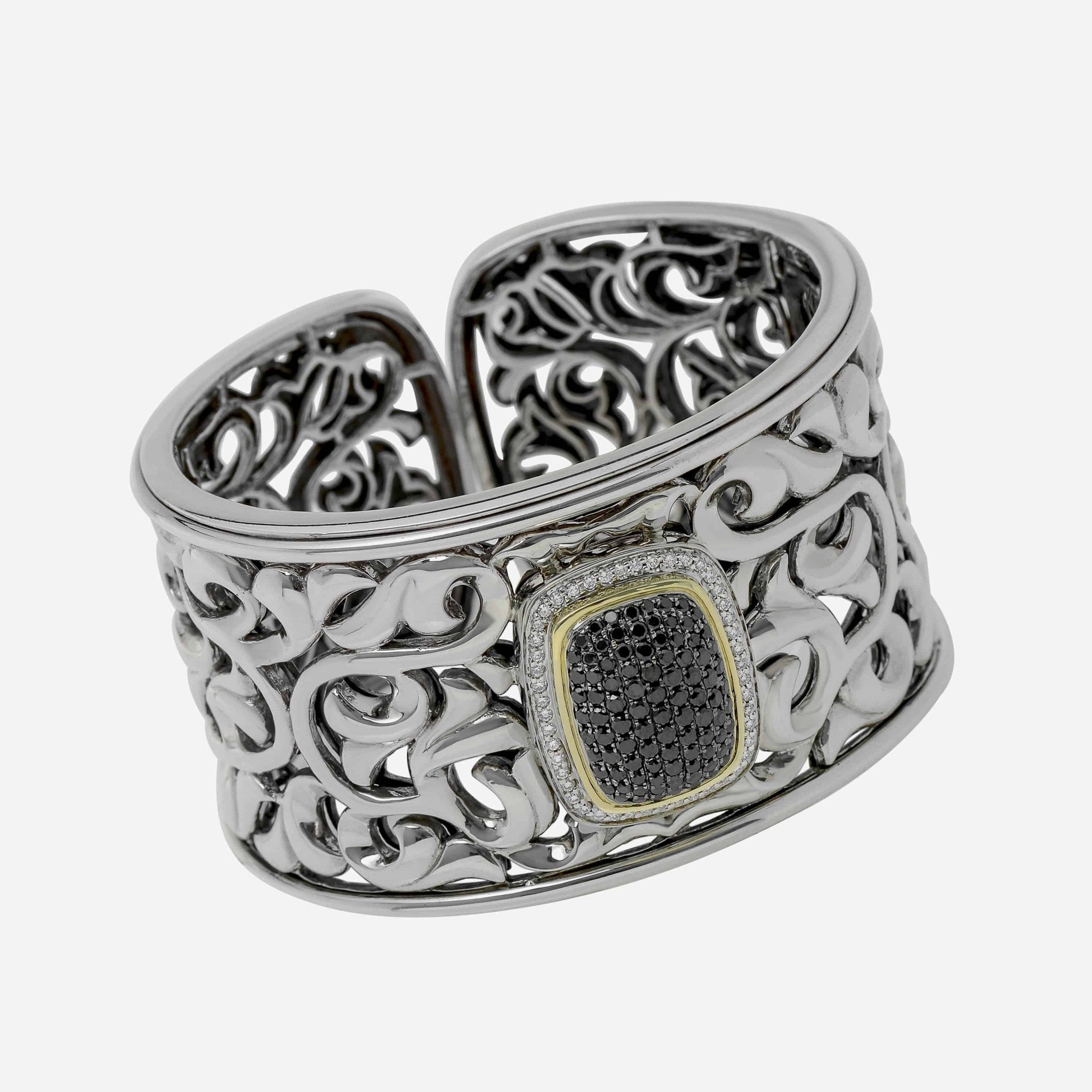 Charles Krypell Sterling Silver and Gold, 1.80ct. tw. Black and White Diamond Cuff Bracelet 5 - 6652 - SBLKP - THE SOLIST - Charles Krypell