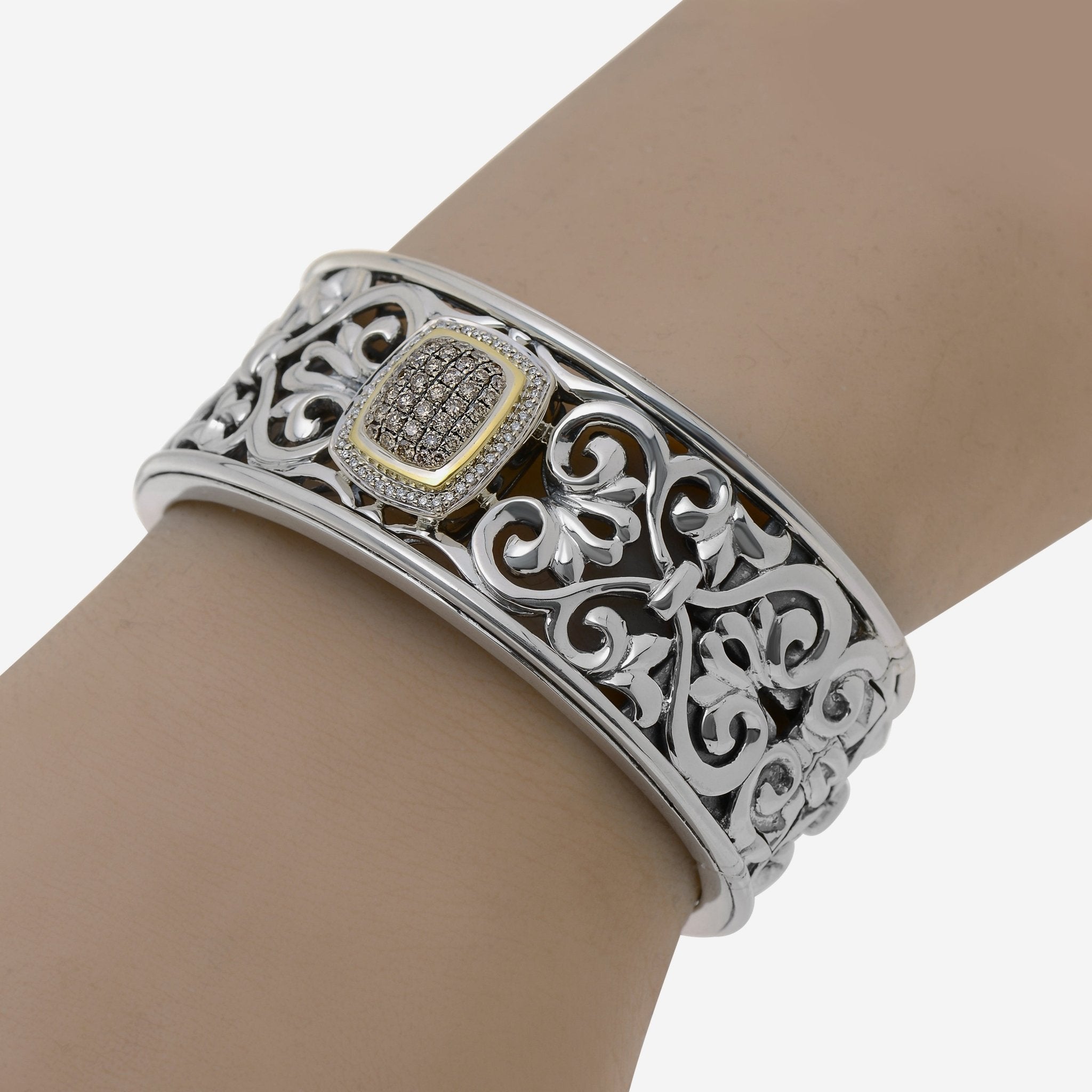 Charles Krypell Sterling Silver and Gold, Brown and White Diamond Cuff Bracelet 5 - 6657 - SBRP - THE SOLIST - Charles Krypell