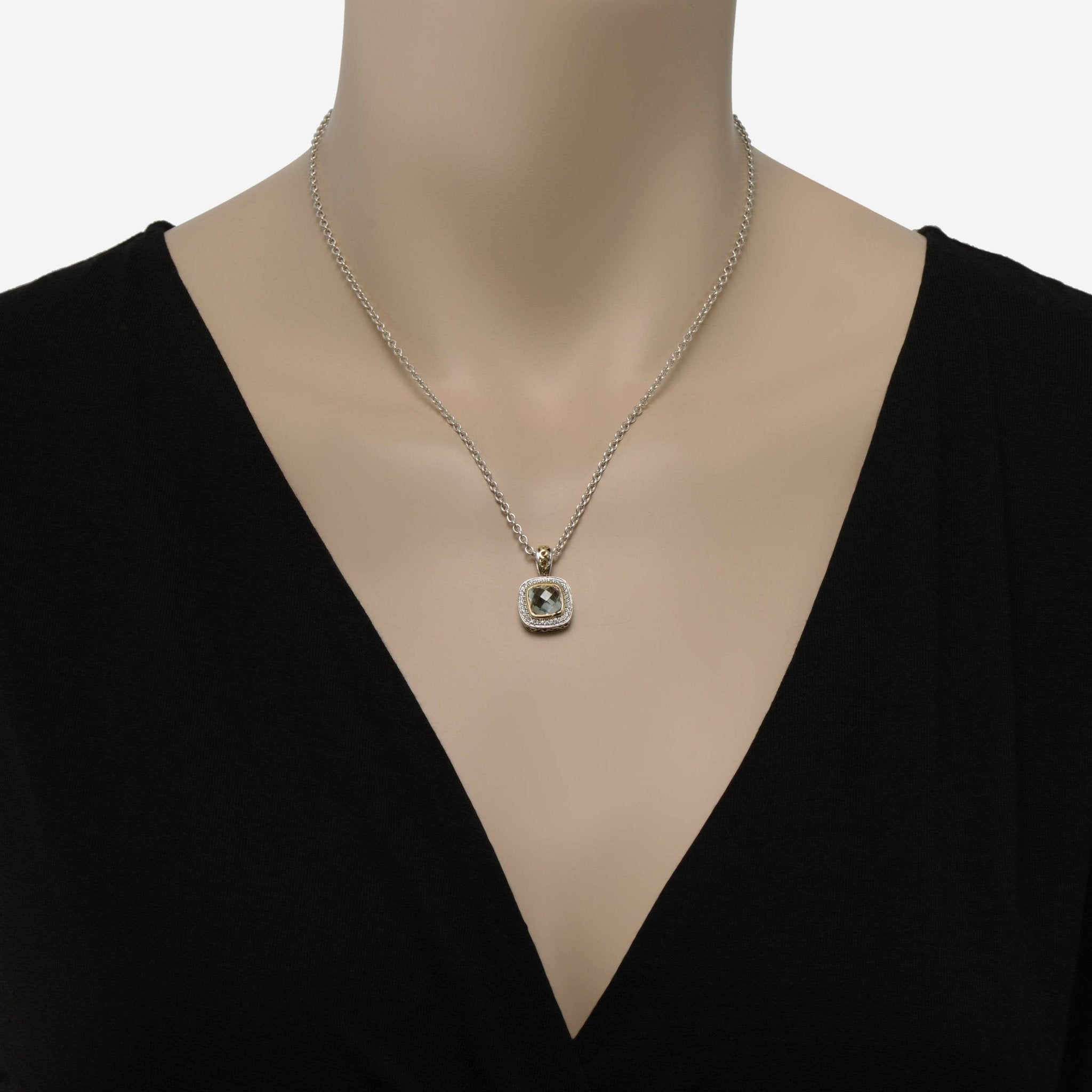 Charles Krypell Sterling Silver and Gold, Green Amethyst and Diamond 0.15ct. tw. Pendant Necklace 4 - 6463 - SGAD - THE SOLIST - Charles Krypell