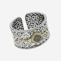 Charles Krypell Sterling Silver and Gold, White and Brown Diamond Cuff Bracelet 5 - 6653 - SBRP - THE SOLIST - Charles Krypell