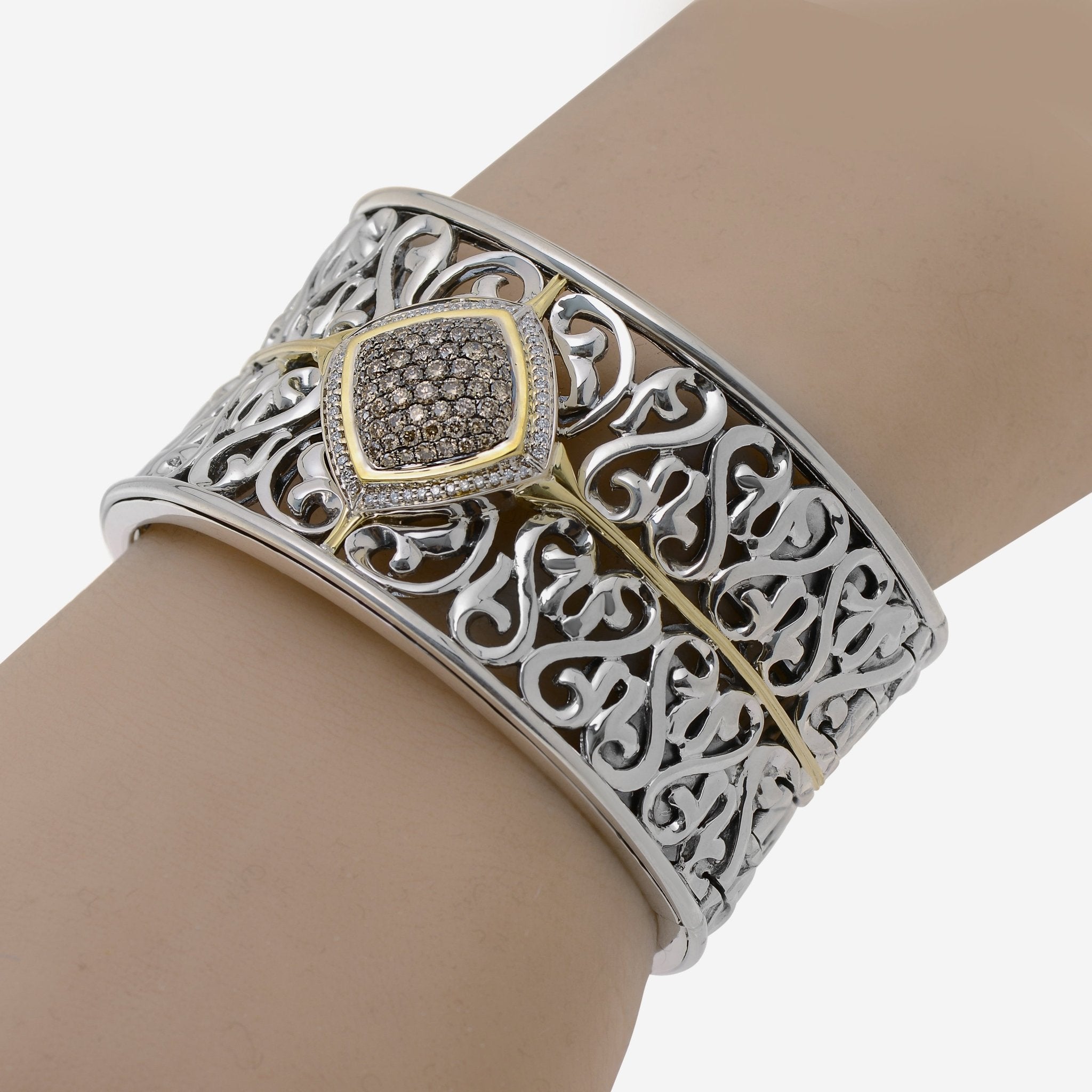 Charles Krypell Sterling Silver and Gold, White and Brown Diamond Cuff Bracelet 5 - 6653 - SBRP - THE SOLIST - Charles Krypell