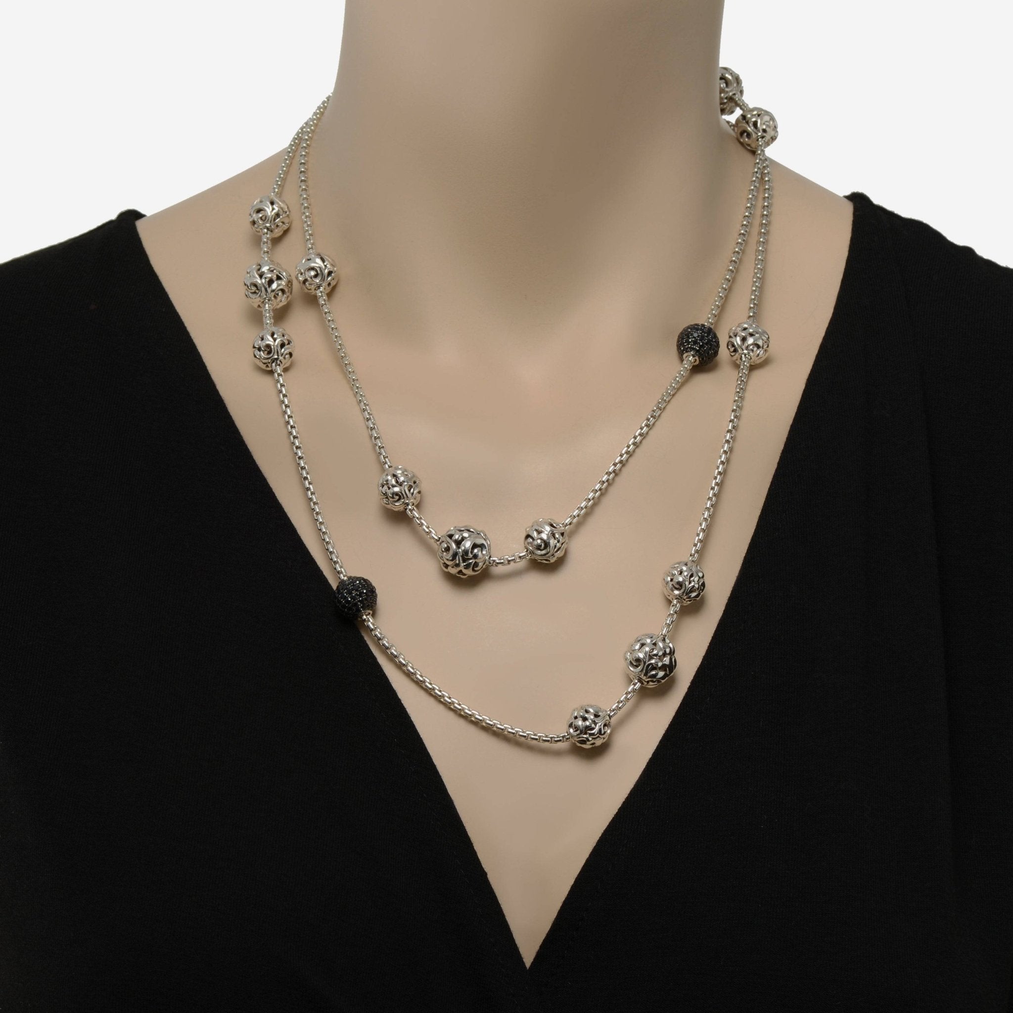 Charles Krypell Sterling Silver, Black Sapphire 7.10ct. tw. Station Necklace 4 - 6834 - SBS - THE SOLIST - Charles Krypell