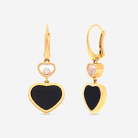 Chopard Happy Hearts 18K Rose Gold Diamond and Onyx Drop Earrings 837482 - 5210 - THE SOLIST - Chopard