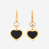 Chopard Happy Hearts 18K Rose Gold Diamond and Onyx Drop Earrings 837482 - 5210 - THE SOLIST - Chopard