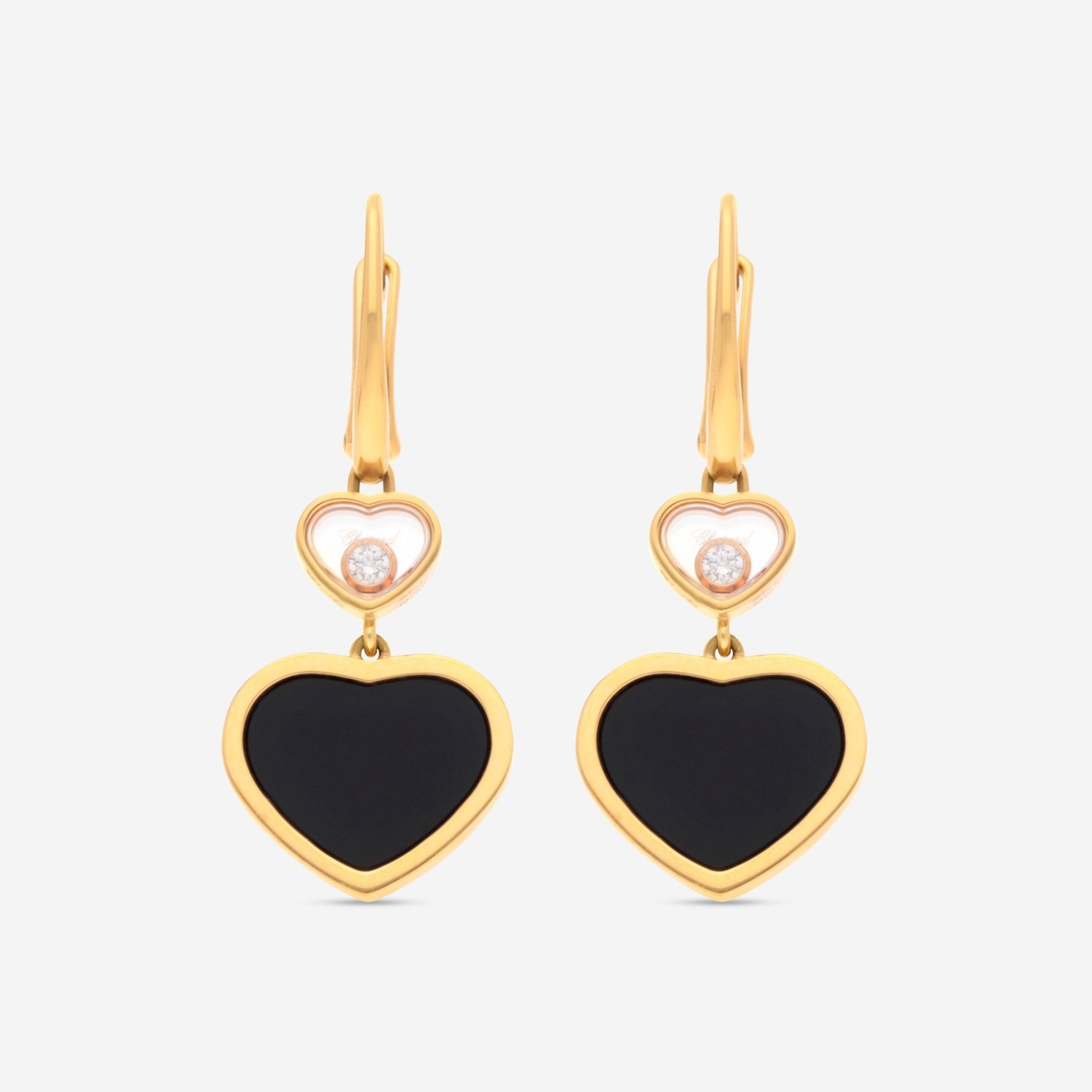 Chopard Happy Hearts 18K Rose Gold Diamond and Onyx Drop Earrings 837482 - 5210 - THE SOLIST - Chopard