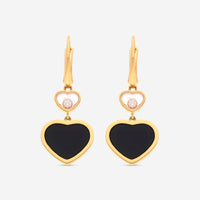 Chopard Happy Hearts 18K Rose Gold Diamond and Onyx Drop Earrings 837482 - 5210 - THE SOLIST - Chopard