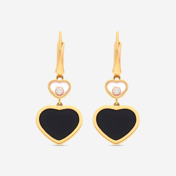 Chopard Happy Hearts 18K Rose Gold Diamond and Onyx Drop Earrings 837482 - 5210 - THE SOLIST - Chopard