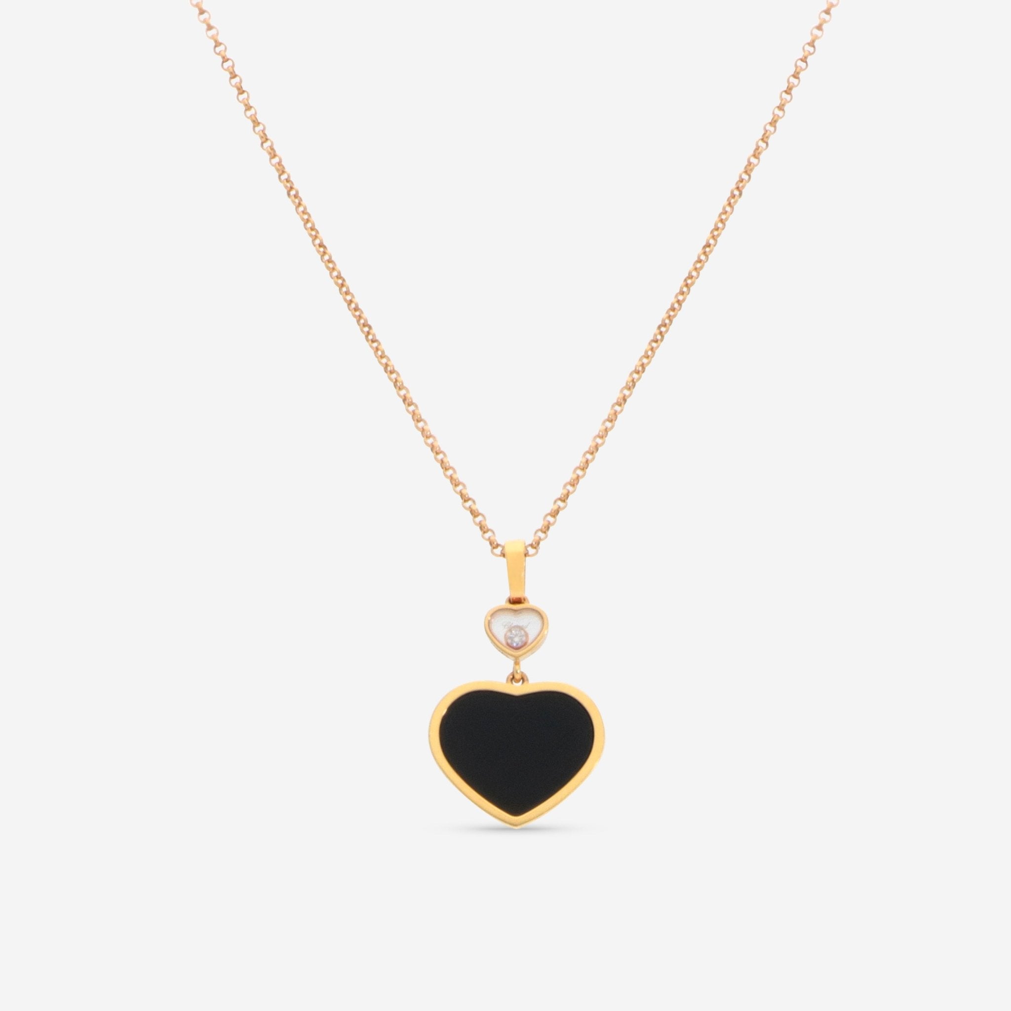 Chopard Happy Hearts 18K Rose Gold Diamond & Onyx Pendant Necklace 797482 - 5201 - THE SOLIST - Chopard