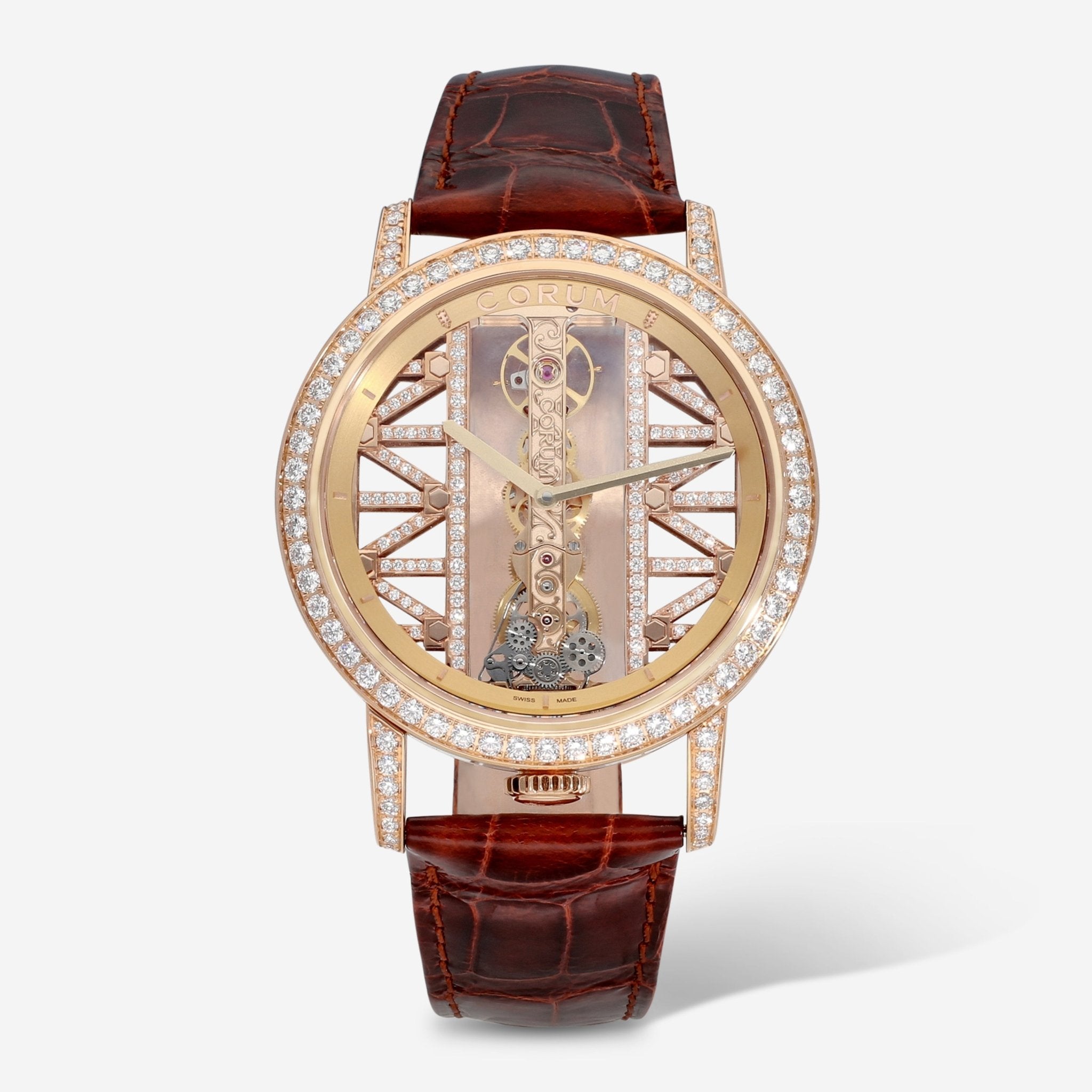 Corum Golden Bridge Round 43mm 18K Rose Gold Manual Wind Men's Watch B113/03090 - THE SOLIST - Corum