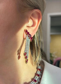 Diana M. Jewels Platinum & 18K Yellow Gold Ruby Diamond Chandelier Earrings CSE2