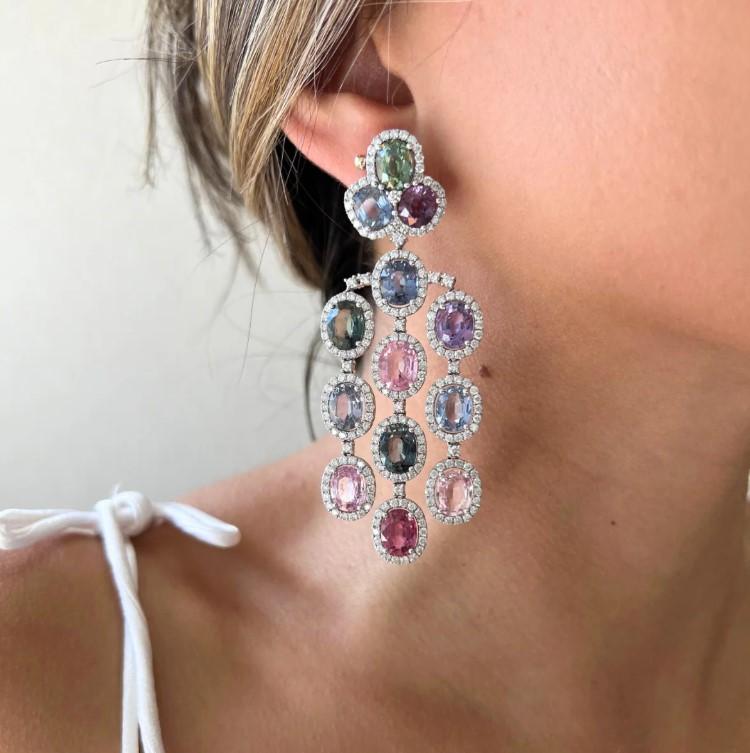 Diana M. Jewels 18K White Gold Sapphire & Diamond Chandelier Earrings CSE242