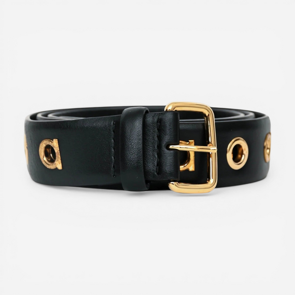 Salvatore Ferragamo Women's 677343 Gancini Black Leather Belt Size 95 MSRP $420 - THE SOLIST