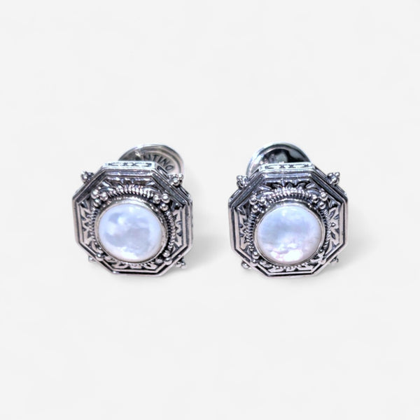 Konstantino Sterling Silver Mother of Pearl Octagon Cufflinks MAMK89-117