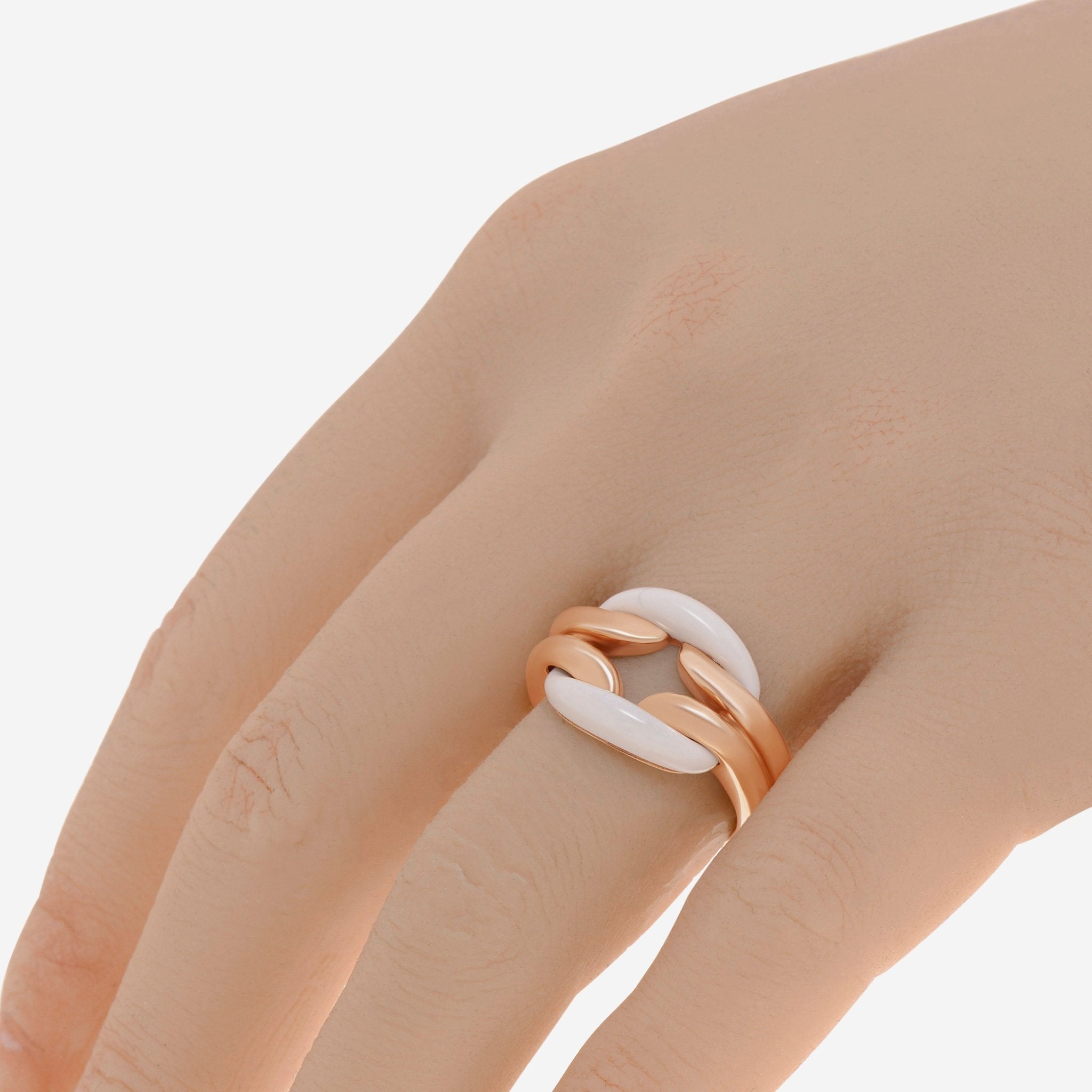 Damiani 18K Rose Gold, White Agate and Diamond Gemstone Ring Sz. 6 - THE SOLIST - Damiani