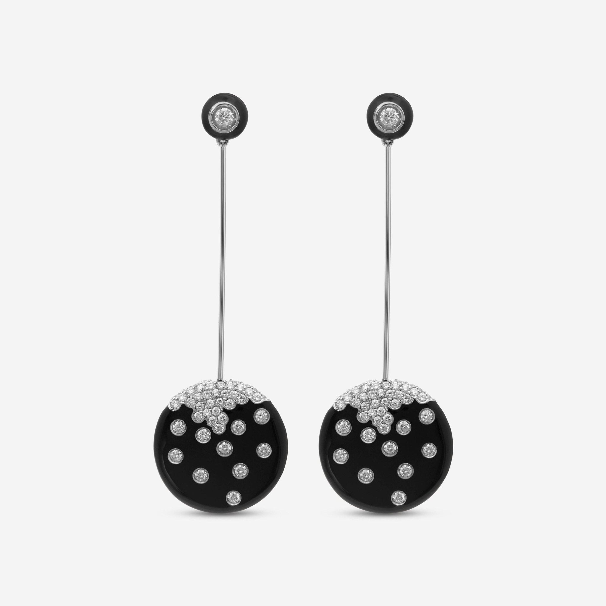 18K White Gold Onyx Diamond 1.37ct. tw. Drop Earrings