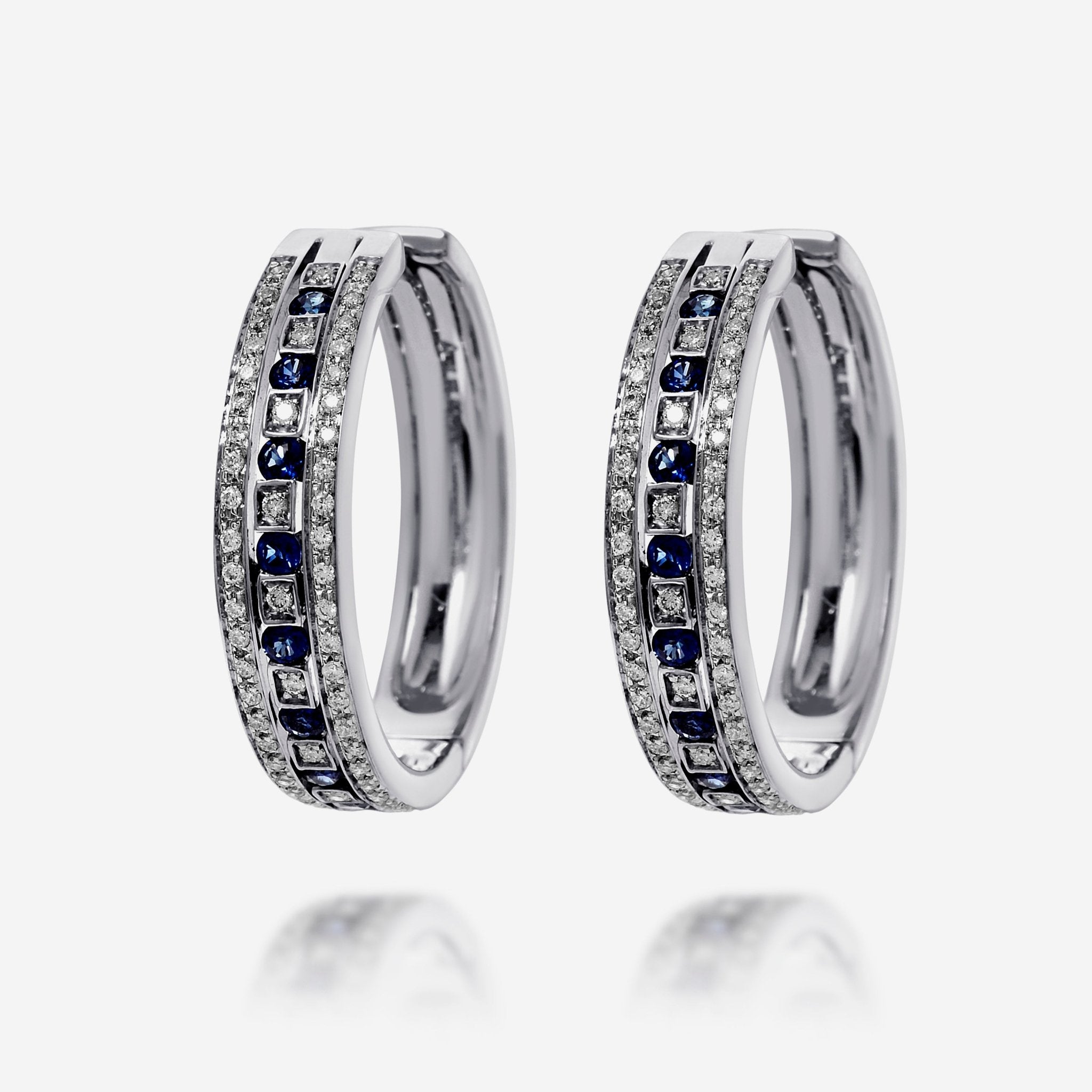 Damiani 18K White Gold, Diamond and Sapphire Huggie Earrings 65594 - THE SOLIST - Damiani