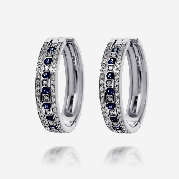 Damiani 18K White Gold, Diamond and Sapphire Huggie Earrings 65594 - THE SOLIST - Damiani