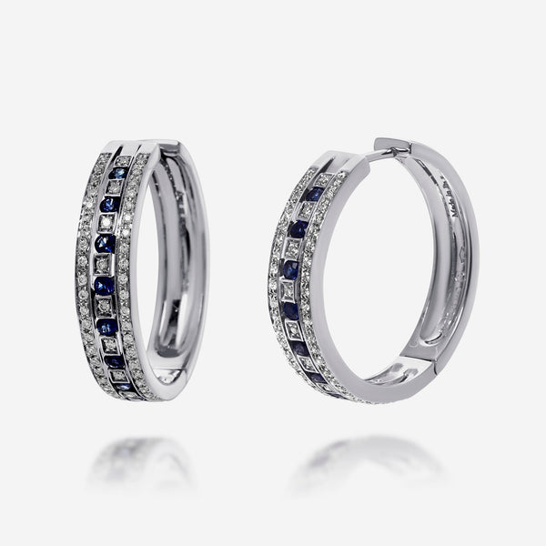 Damiani 18K White Gold, Diamond and Sapphire Huggie Earrings 65594 - THE SOLIST - Damiani