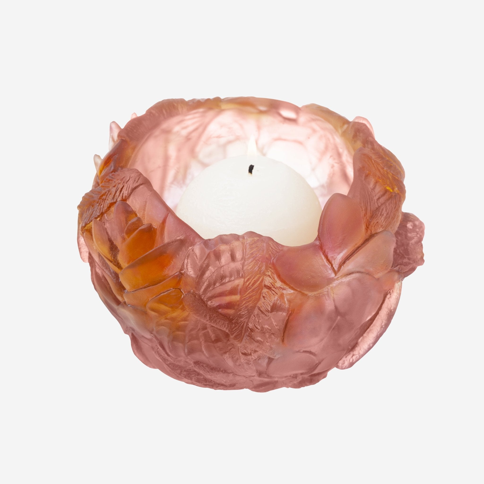 Daum Bouquet Red Orange Crystal Candle Holder 05377 - THE SOLIST - Daum