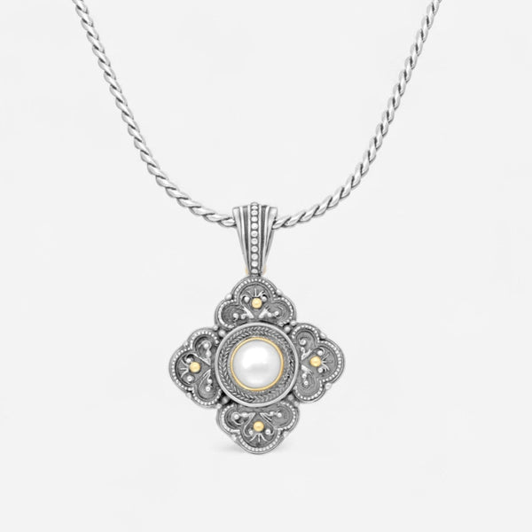 Konstantino Sterling Silver & 18K Yellow Gold Pearl Cross Pendant STKJ28-122