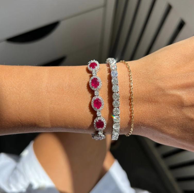 Diana M. Jewels 18K White Gold Ruby & Diamond Link Bracelet DBR2830