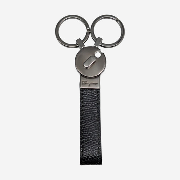 Salvatore Ferragamo Black Hammered Leather Key Holder 669848 - THE SOLIST
