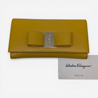 Salvatore Ferragamo Vara Women's 705291 Yellow Wallet With Chain MSRP $795 - THE SOLIST