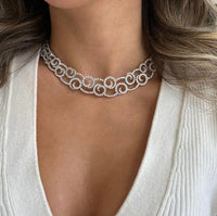 Diana M. Jewels 18K White Gold Diamond Swirl Choker Necklace DNK1505