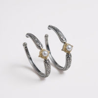 Konstantino Sterling Silver & 18K Yellow Gold Pearl Hoop Earrings SKMK2931-122 - THE SOLIST