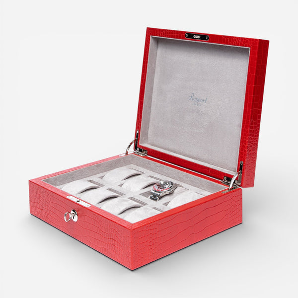 Rapport Brompton Red Leather Eight Watch Box L267